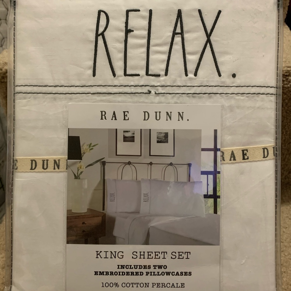 Rae Dunn “RELAX” KING SHEETS